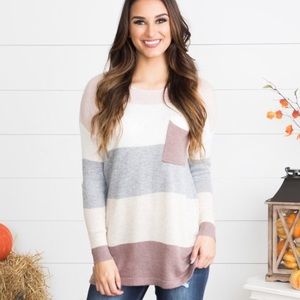Mauve, Gray, white color block sweater